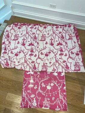 Pottery Barn Kids Pink and White ballet chinoiserie duvet cover and sham